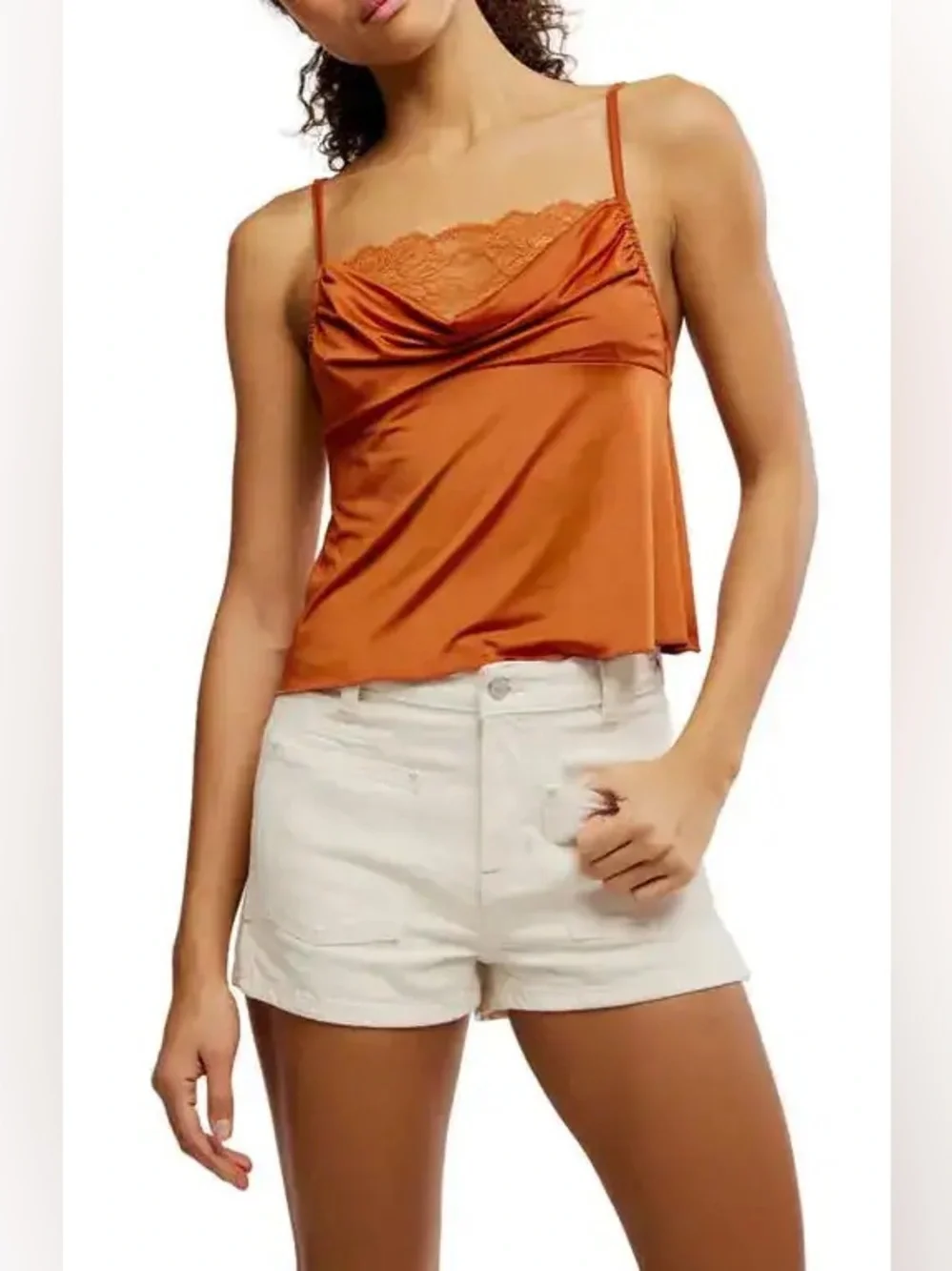 Free People Sophie Lace Trim Cinnamon Stick Cami Top Sz Medium NWT